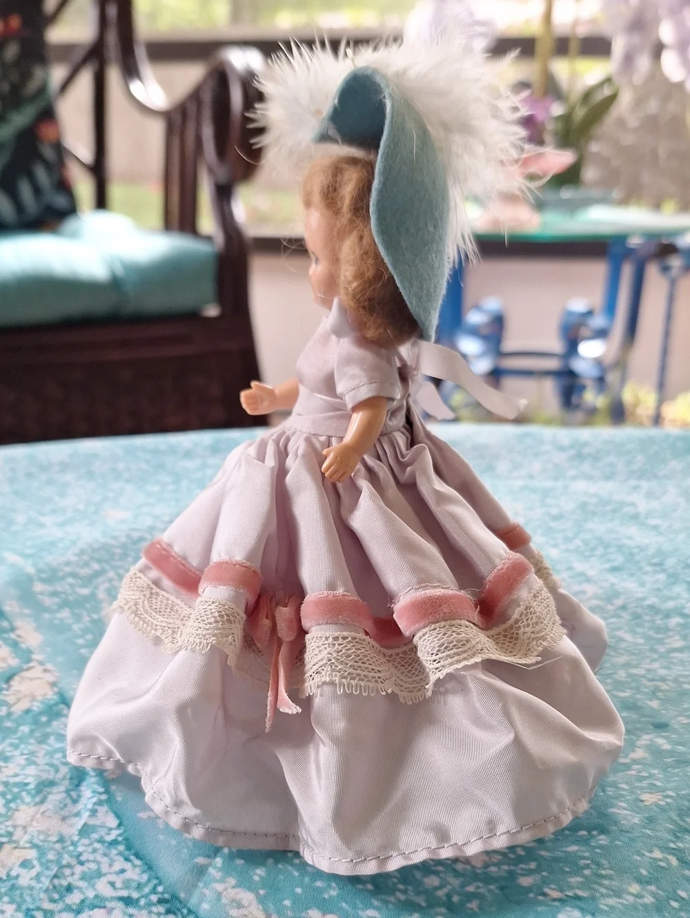 1940s Hollywood Doll with Wide Brim Feathered Hat